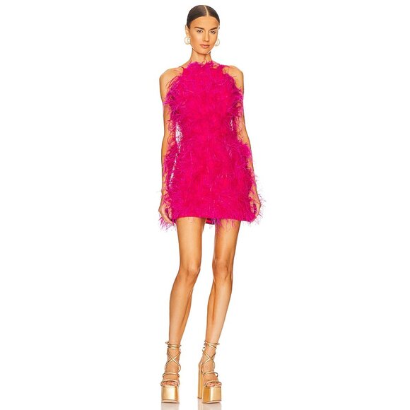 cult gaia Dresses & Skirts - Cult Gaia Shannon Feather-embellished Dress Qajar Rose Pink